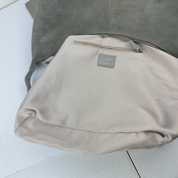 Margot New York Gabi Maxi Hobo Gray Suede Leather Shoulder Bag Top Zip Purse - Picture 13 of 16